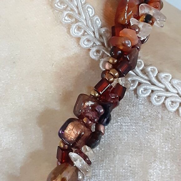 Natural tones 18"necklace chip twisted beads colorful - Picture 2 of 3